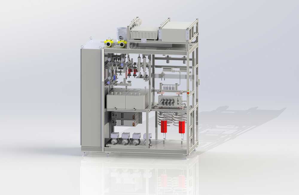 Rendering of an hte 4-fold compact system for electrolysis and fuel cells